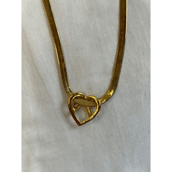 Gold Toned Heart Pendent Necklace with Gems, 23 Inch Herringbone Chain - Picture 4 of 6